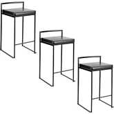 Fuji 26" Stackable Counter Stool in Black Metal & Black Leatherette (Set of 3)